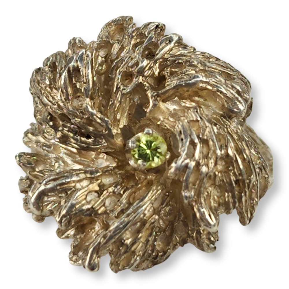 Artisan Ring Sterling Silver Size 8.75 Green Peridot Freeform Flower Statement